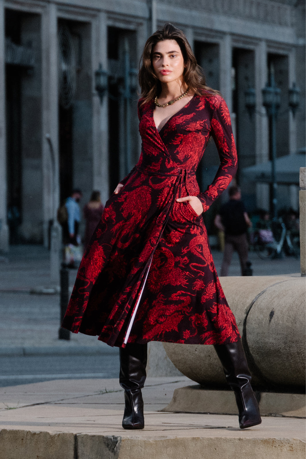 Sukienka DREAMGIRL z długim rękawem print Swanski Studio red