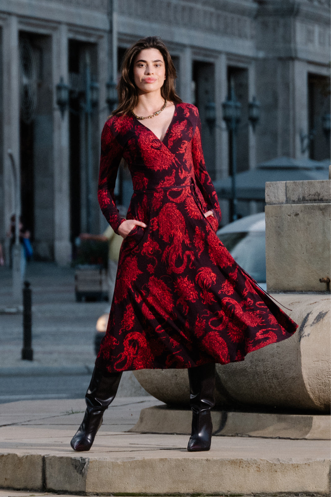 Sukienka DREAMGIRL z długim rękawem print Swanski Studio red