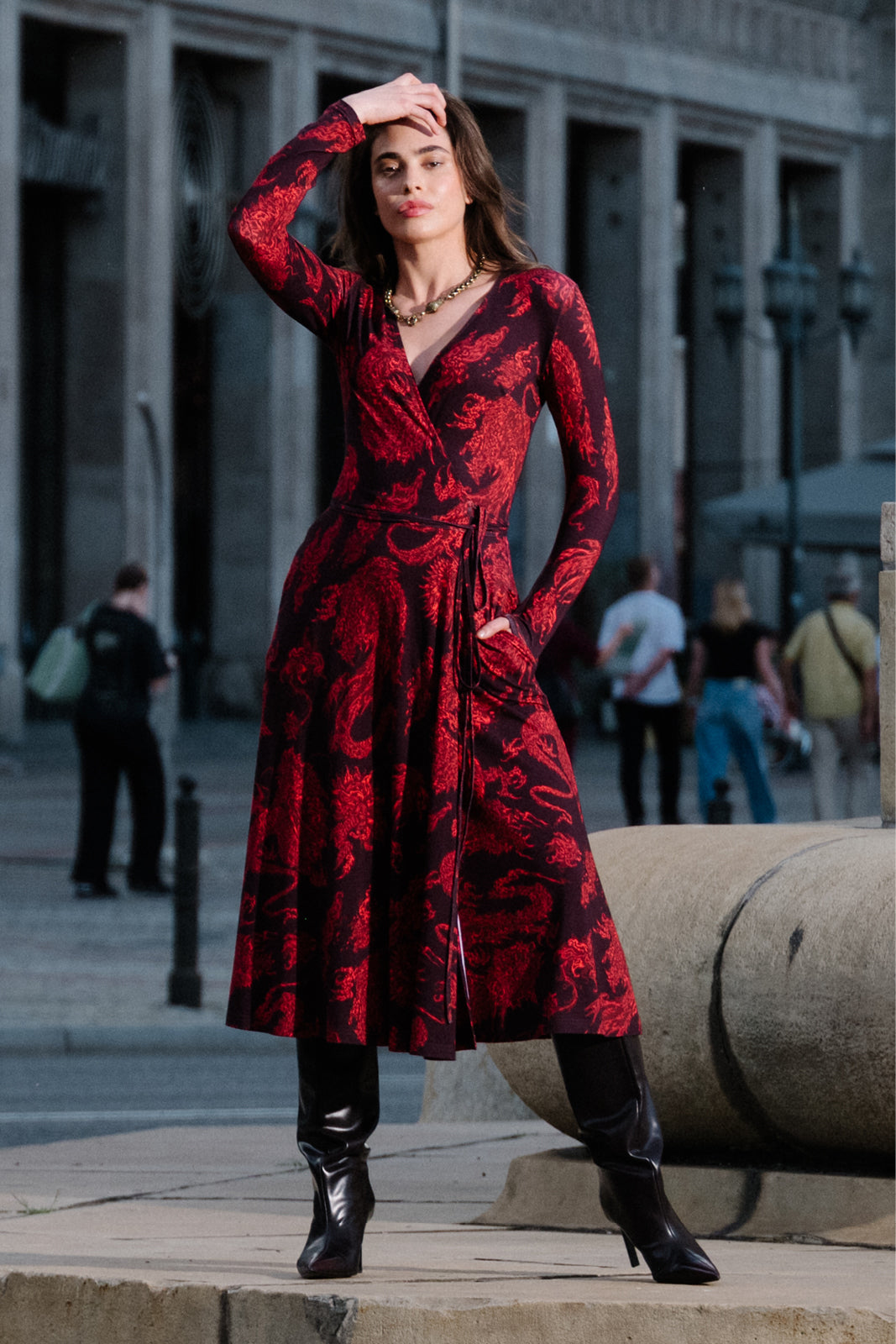 Sukienka DREAMGIRL z długim rękawem print Swanski Studio red