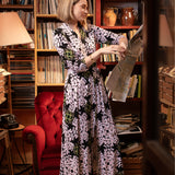 LIBERTY DRESS print lipy i magnolie nocą