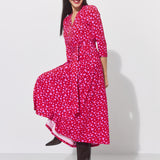 LIBERTY DRESS print risk. follow your heart fuksja