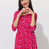 LIBERTY DRESS print risk. follow your heart fuksja