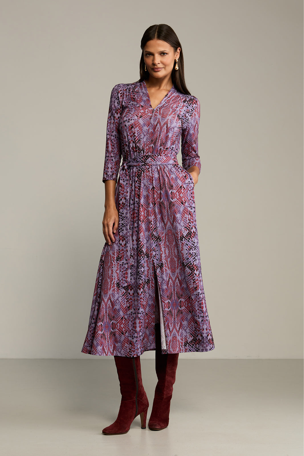 Sukienka LIBERTY DRESS print wąż fioletowy
