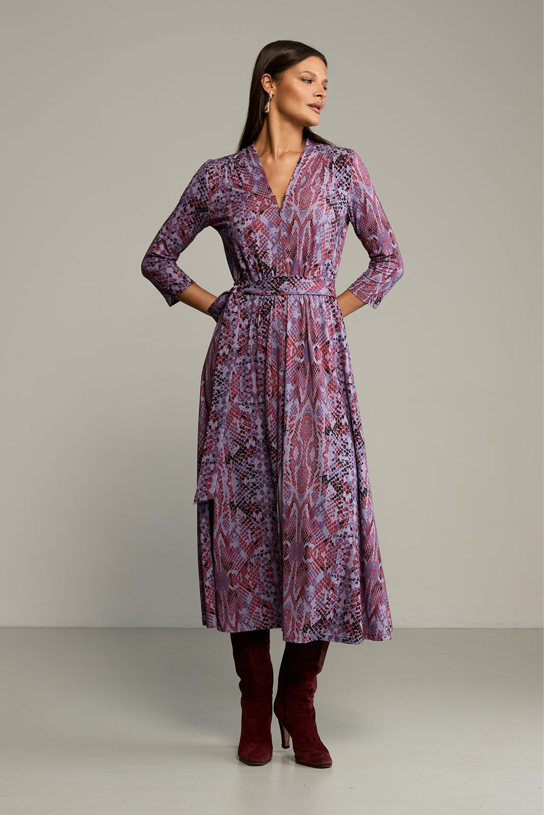 Sukienka LIBERTY DRESS print wąż fioletowy