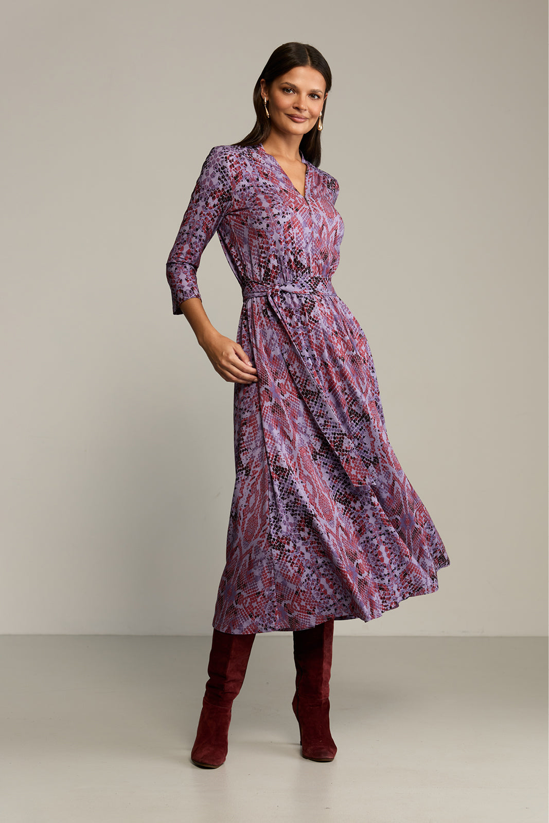Sukienka LIBERTY DRESS print wąż fioletowy
