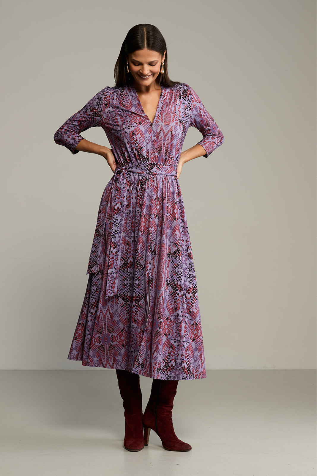 Sukienka LIBERTY DRESS print wąż fioletowy
