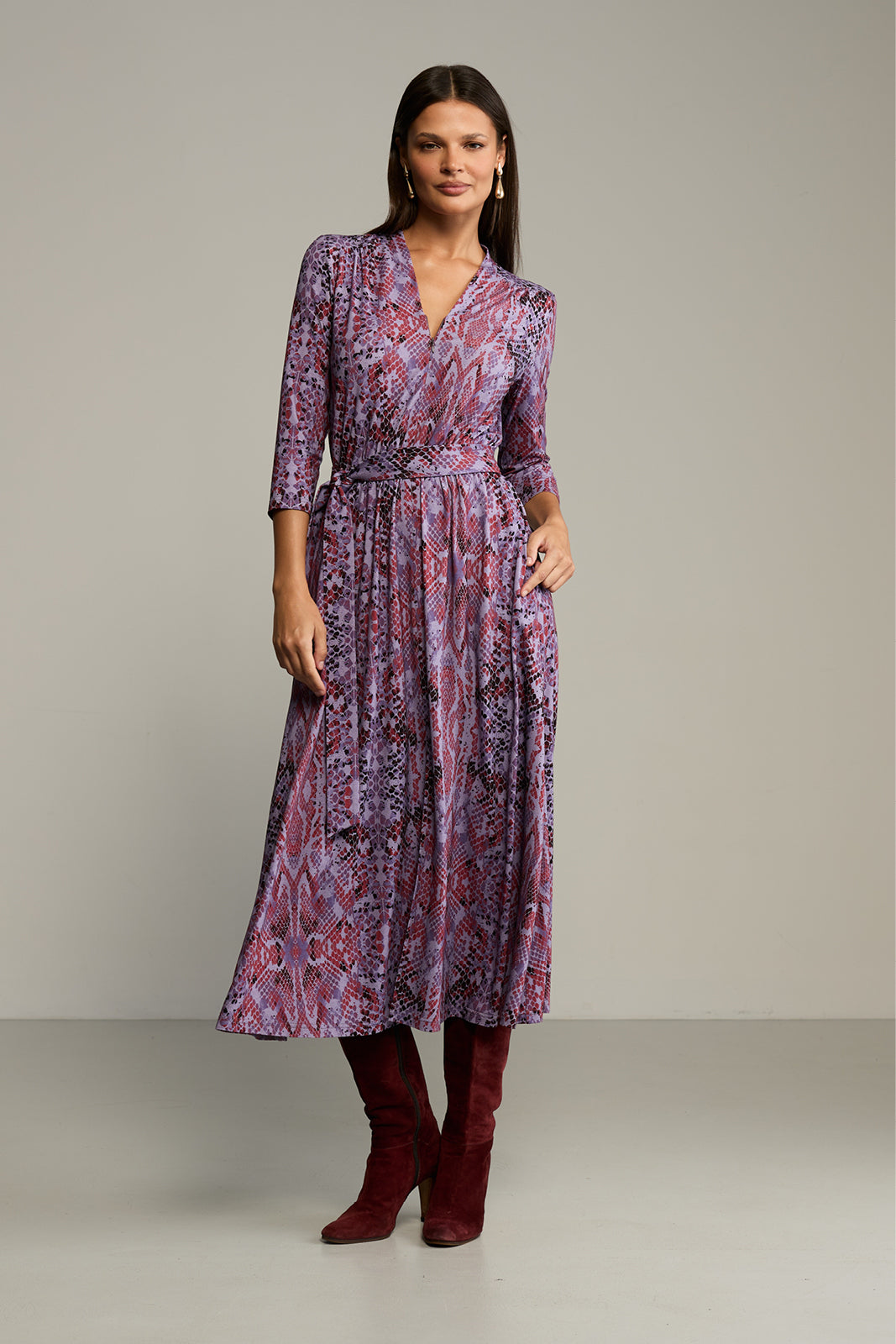Sukienka LIBERTY DRESS print wąż fioletowy