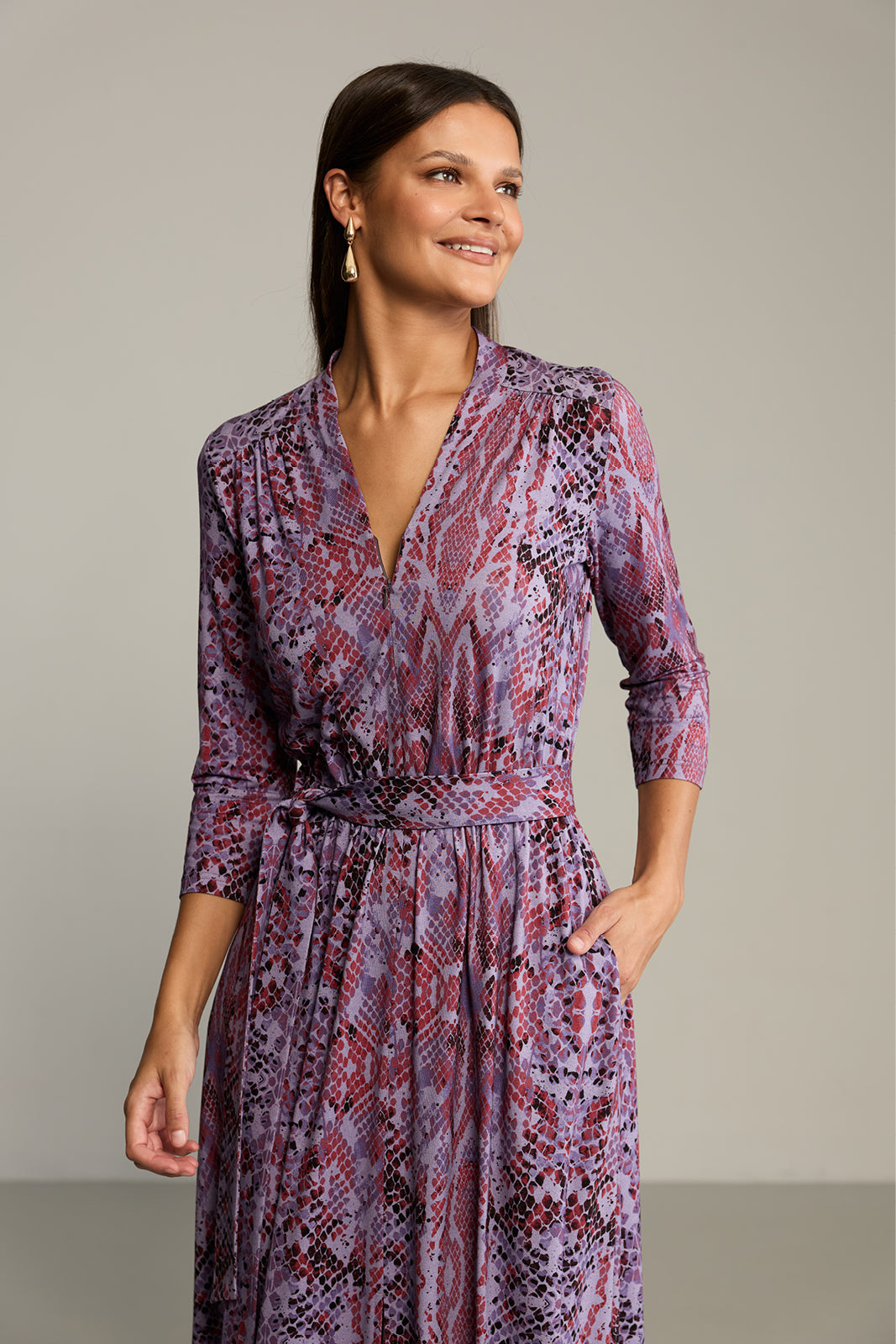 Sukienka LIBERTY DRESS print wąż fioletowy