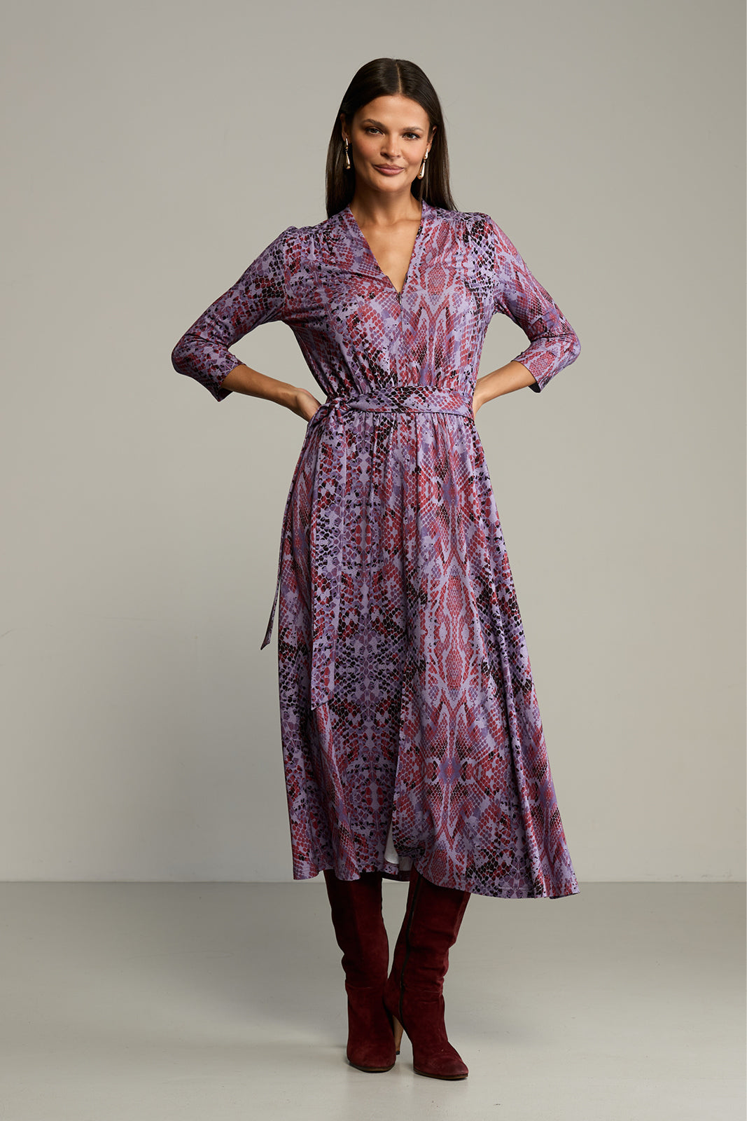 Sukienka LIBERTY DRESS print wąż fioletowy