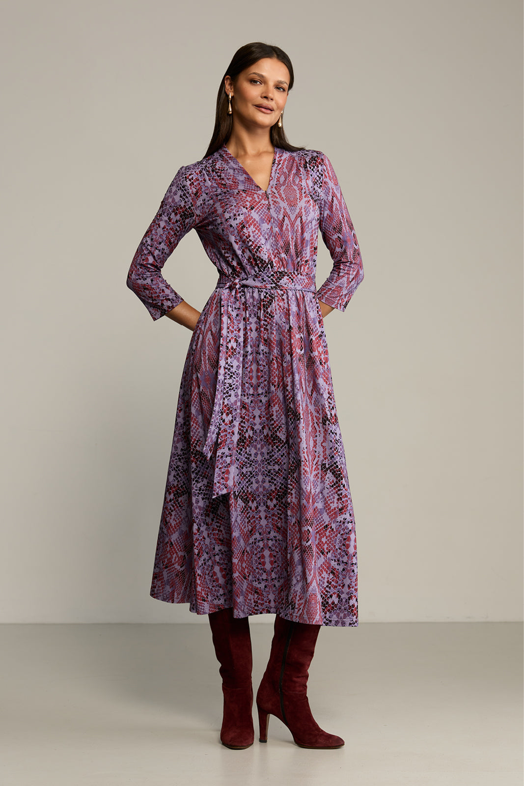 Sukienka LIBERTY DRESS print wąż fioletowy