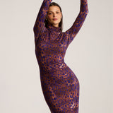 Dress SKINCITY TURTLENECK MAXI burgundy leopard print
