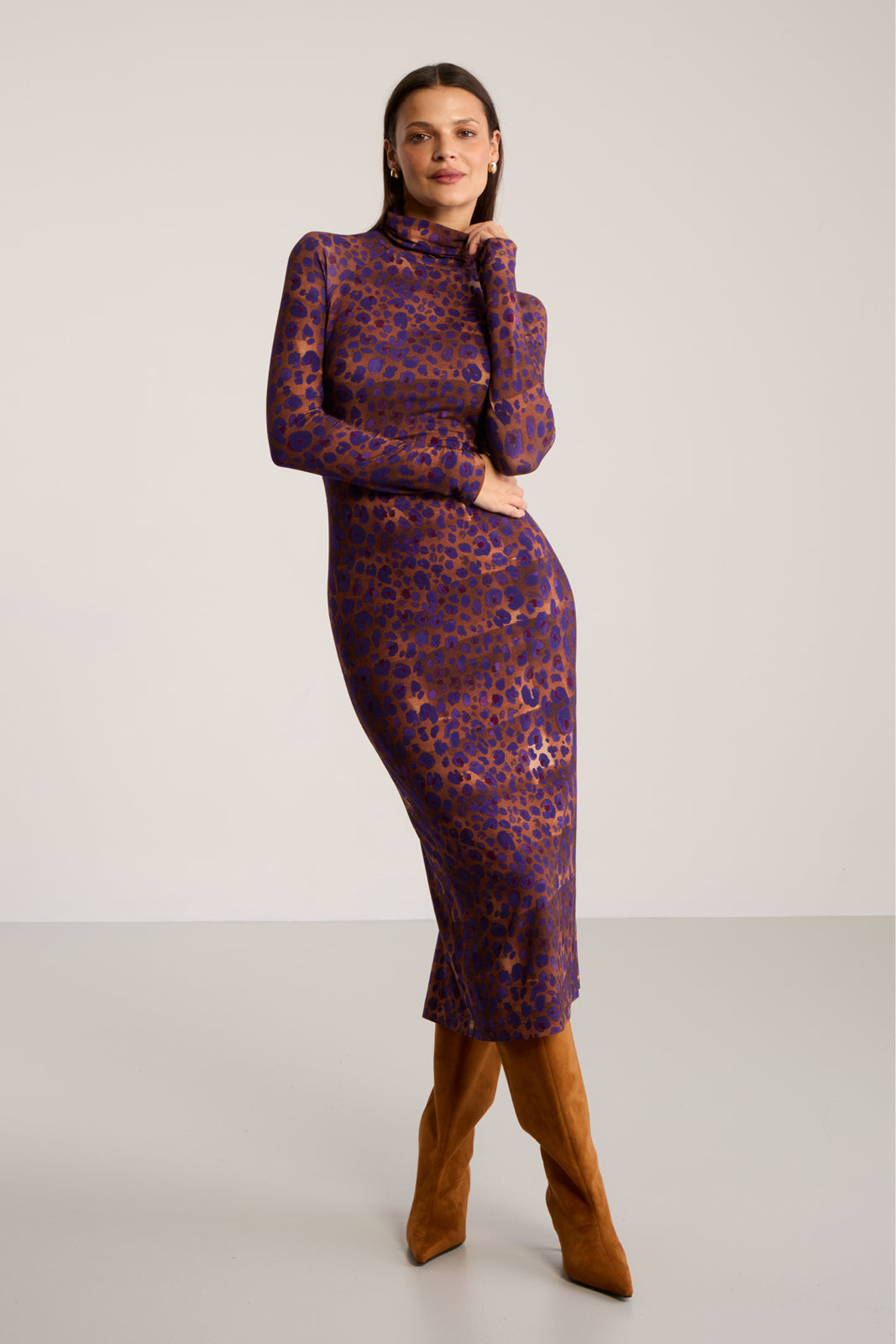 Dress SKINCITY TURTLENECK MAXI burgundy leopard print
