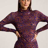 Dress SKINCITY TURTLENECK MAXI burgundy leopard print