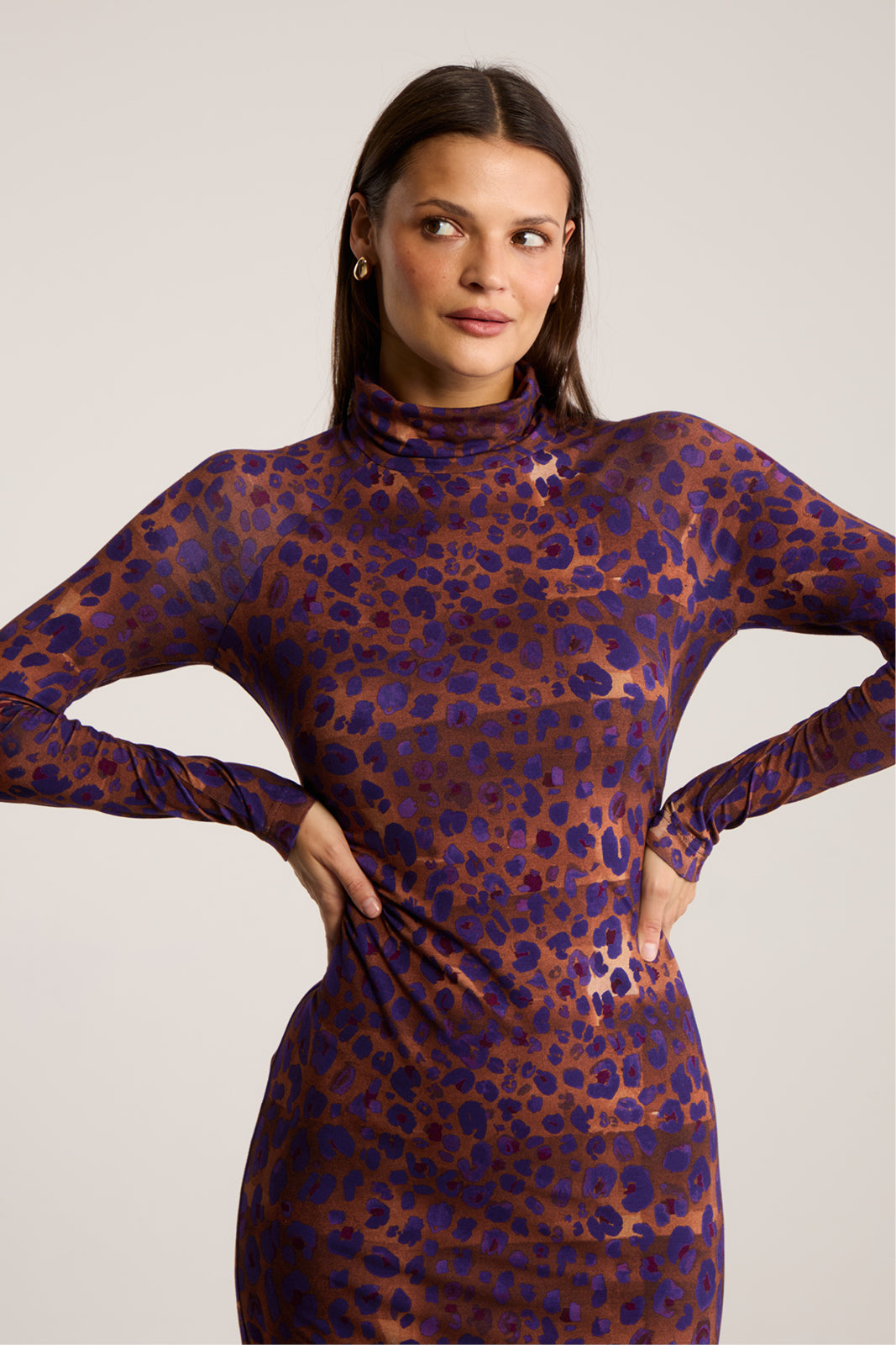 Dress SKINCITY TURTLENECK MAXI burgundy leopard print