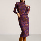 Dress SKINCITY TURTLENECK MAXI burgundy leopard print