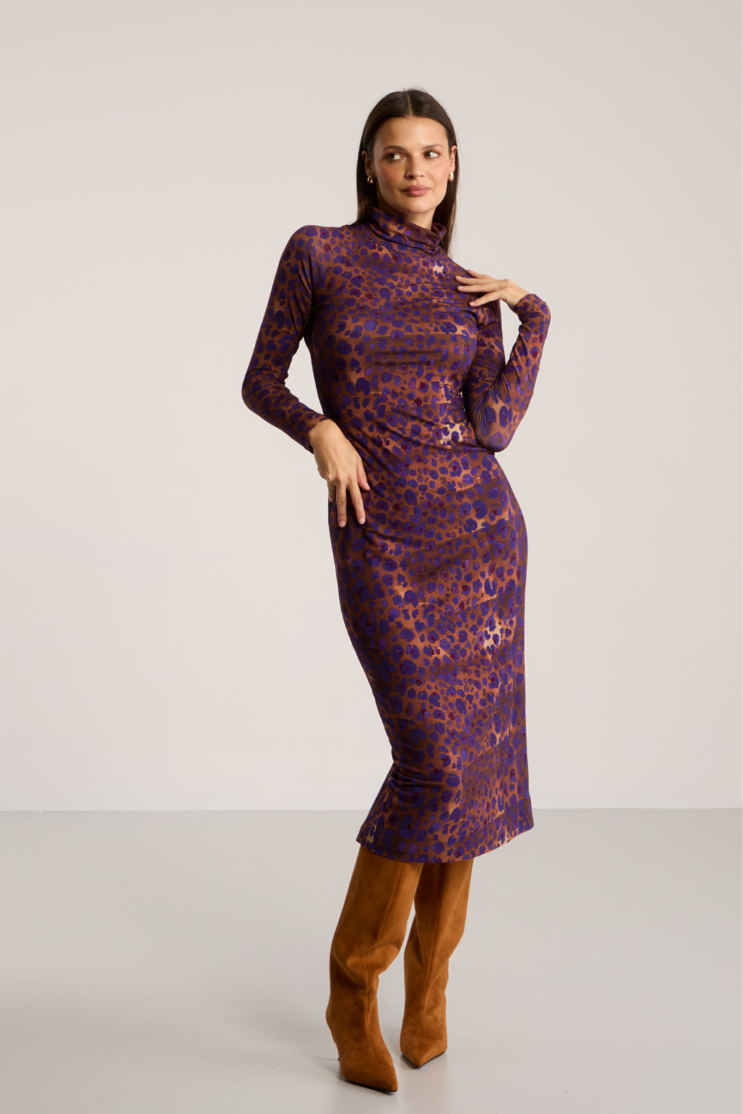 Dress SKINCITY TURTLENECK MAXI burgundy leopard print