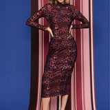 Dress SKINCITY TURTLENECK MAXI burgundy leopard print