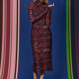 Dress SKINCITY TURTLENECK MAXI burgundy leopard print
