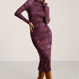 Dress SKINCITY TURTLENECK MAXI burgundy leopard print