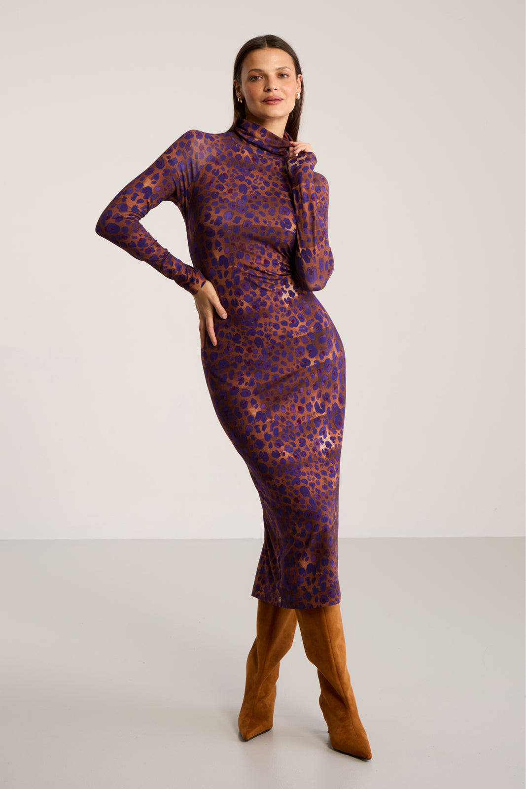 Dress SKINCITY TURTLENECK MAXI burgundy leopard print