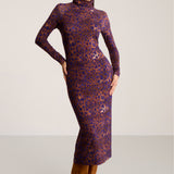 Dress SKINCITY TURTLENECK MAXI burgundy leopard print