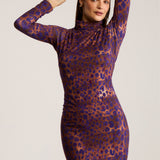 Dress SKINCITY TURTLENECK MAXI burgundy leopard print
