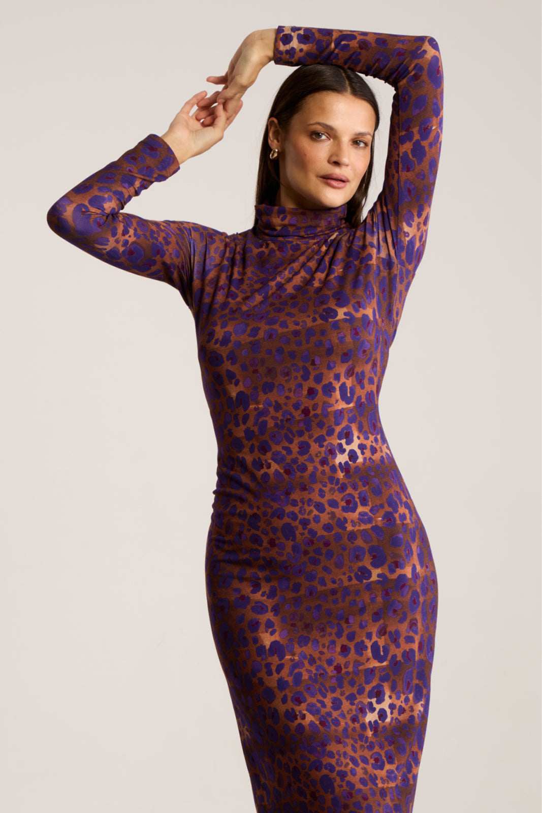 Dress SKINCITY TURTLENECK MAXI burgundy leopard print