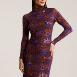 Dress SKINCITY TURTLENECK MAXI burgundy leopard print