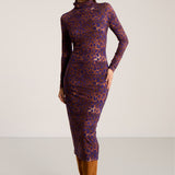 Dress SKINCITY TURTLENECK MAXI burgundy leopard print
