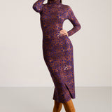 Dress SKINCITY TURTLENECK MAXI burgundy leopard print