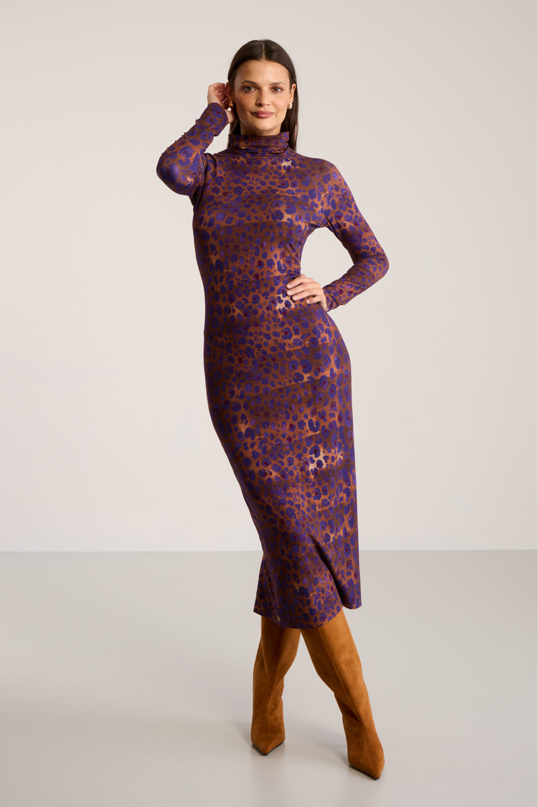 Dress SKINCITY TURTLENECK MAXI burgundy leopard print