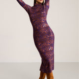 Dress SKINCITY TURTLENECK MAXI burgundy leopard print