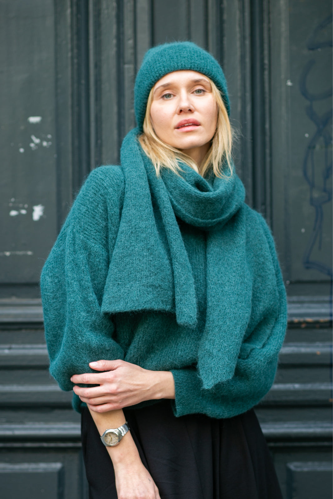 SWETER Z ALPAKI PREMIUM butelkowa zieleń