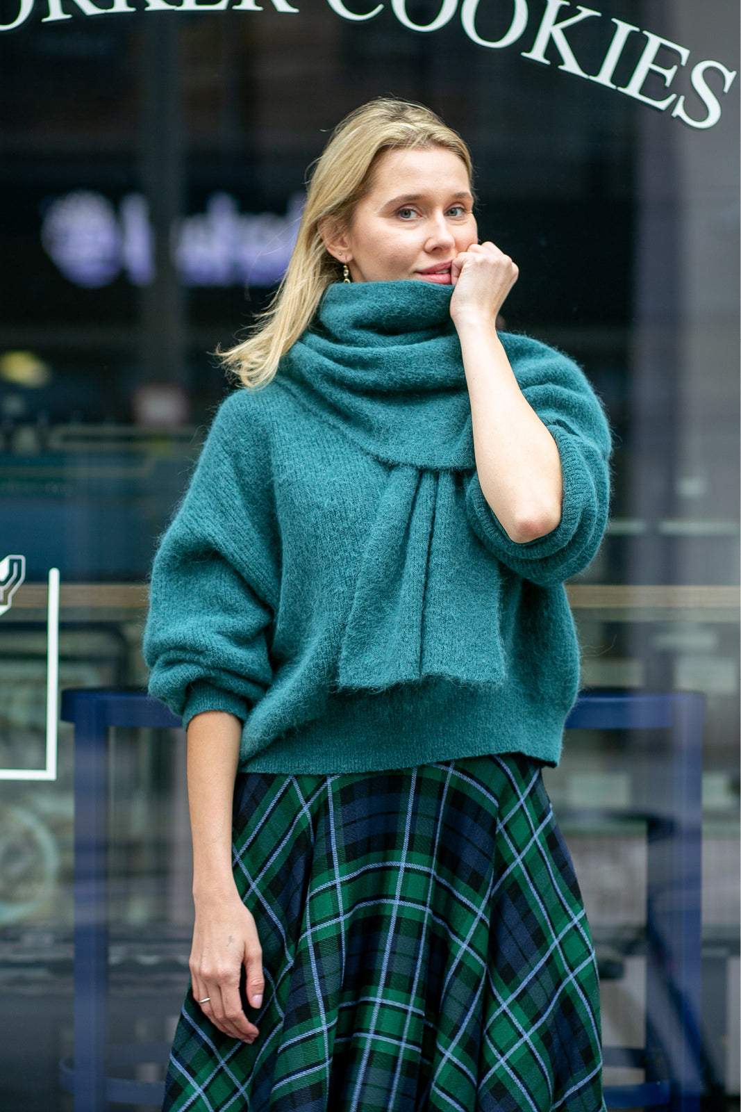 SWETER Z ALPAKI PREMIUM butelkowa zieleń