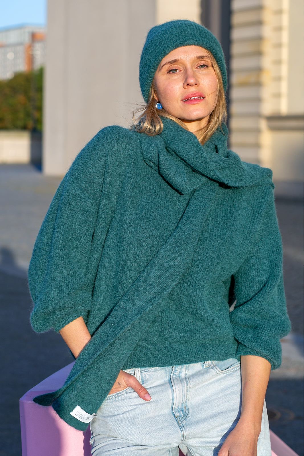 SWETER Z ALPAKI PREMIUM butelkowa zieleń