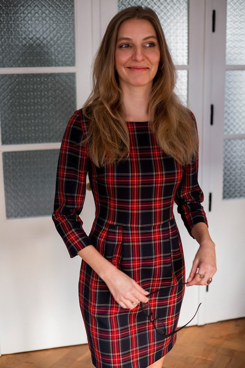 red chequered dress