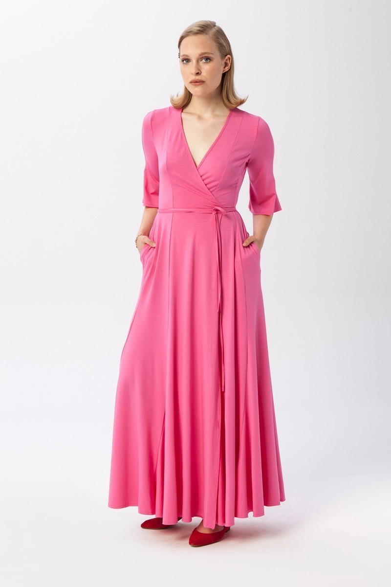 bright pink wrap dress