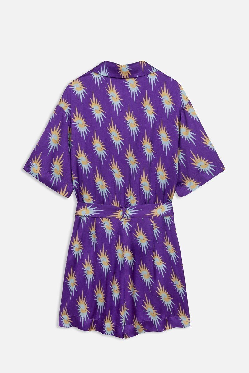 HERE COMES THE SUN suns on violet print