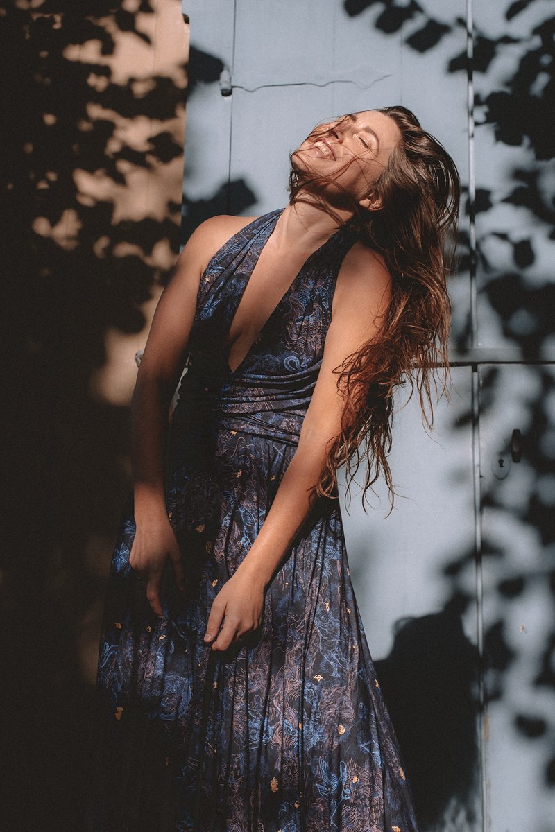 INFINITY DRESS MAXI print wish you luck night blue