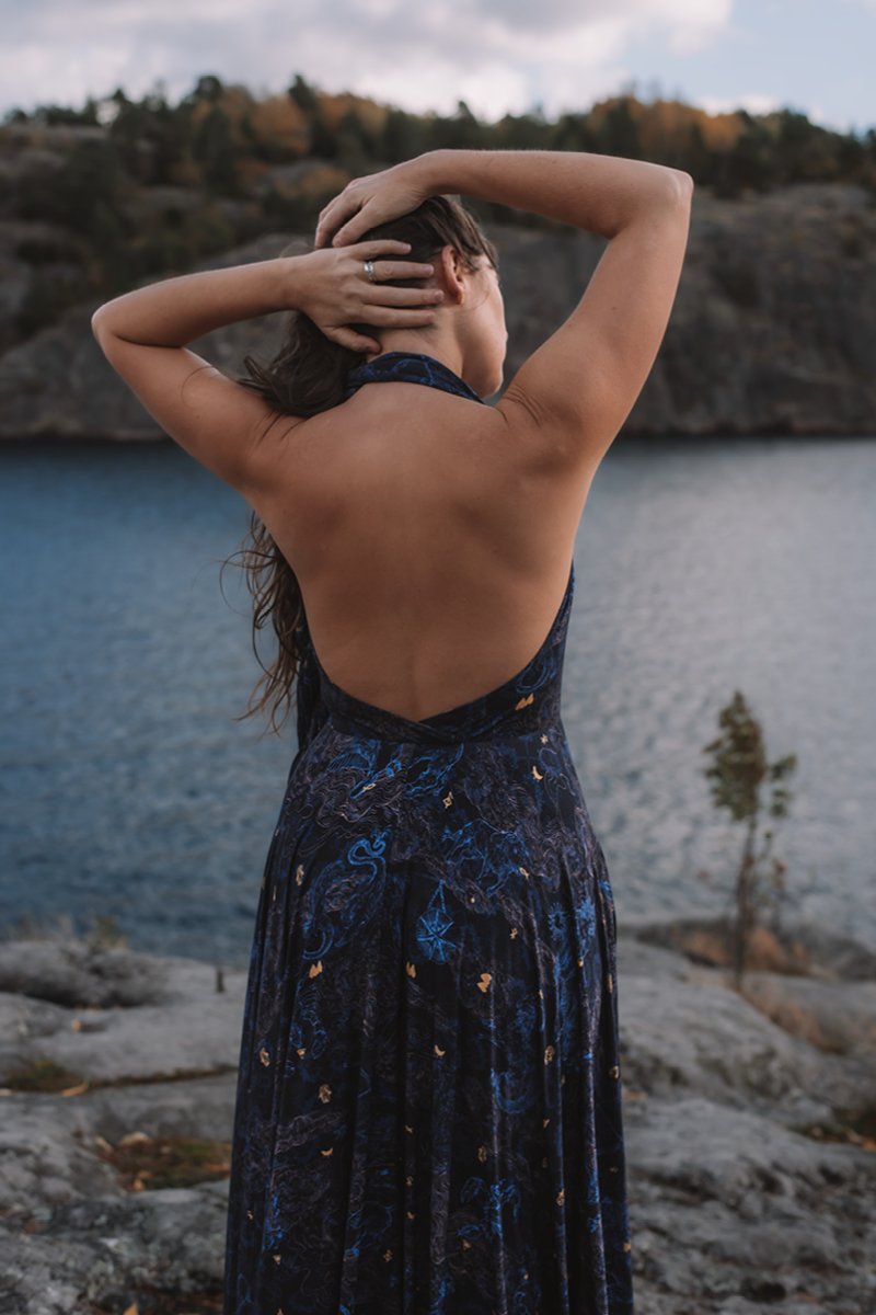 INFINITY DRESS MAXI print wish you luck night blue