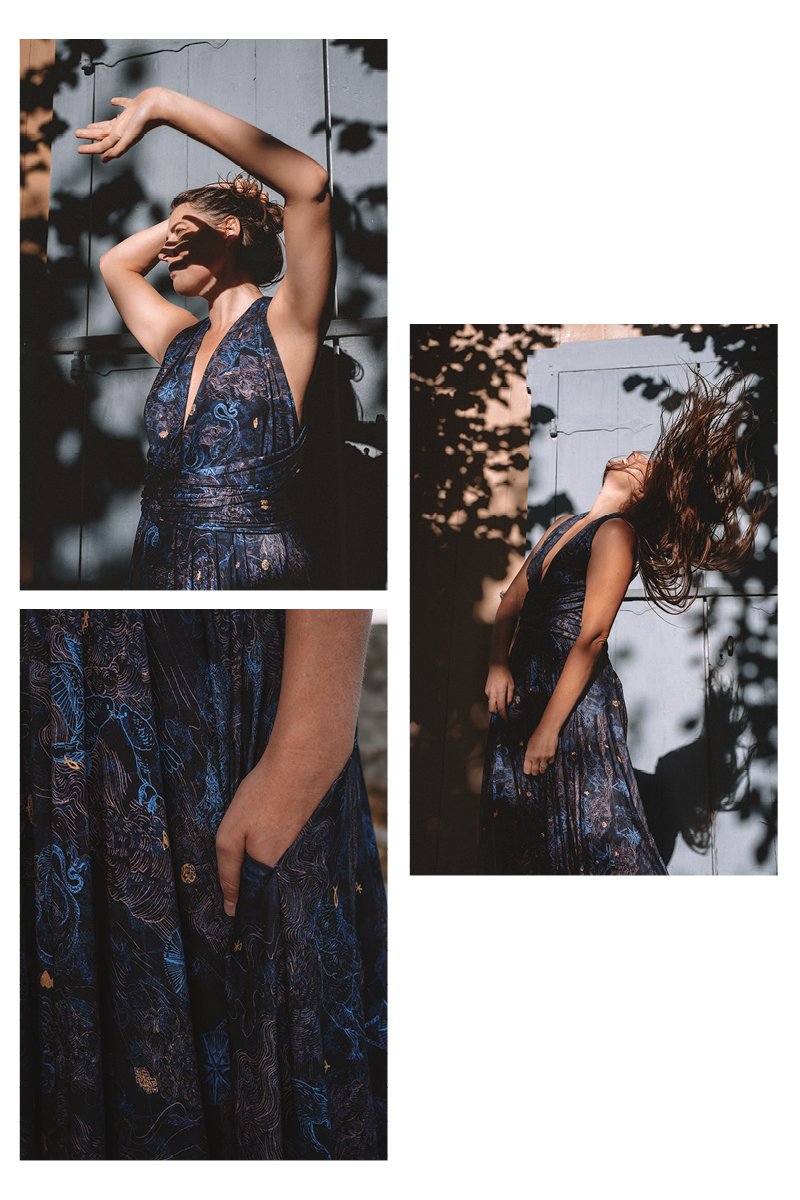 INFINITY DRESS MAXI print wish you luck night blue