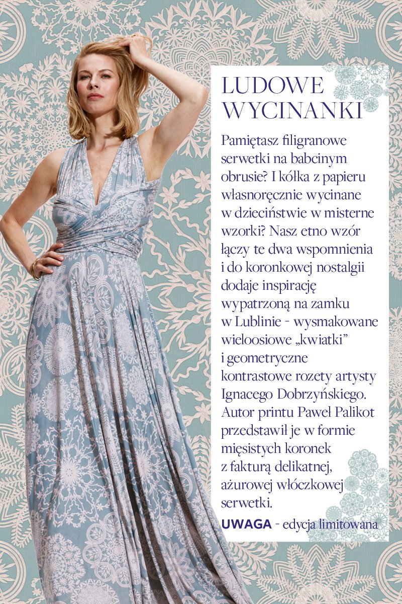 INFINITY DRESS MAXI print ludowe wycinanki mięta