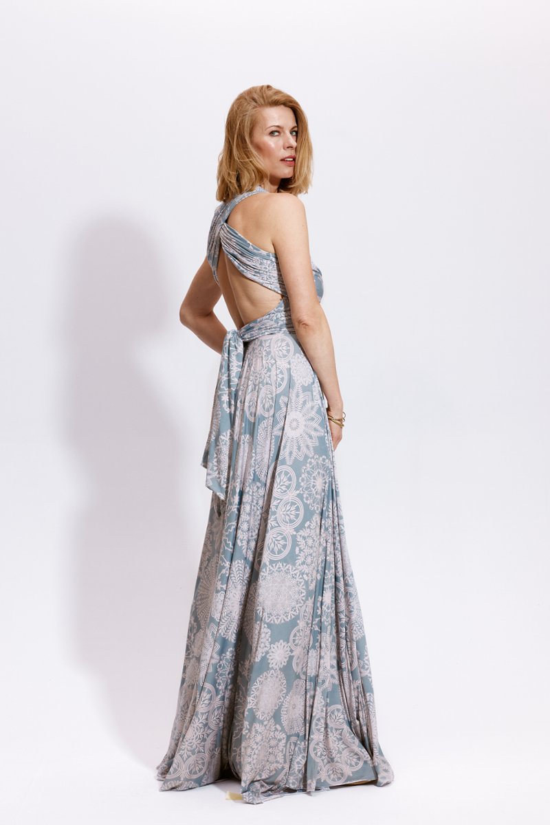 INFINITY DRESS MAXI mint folk cut-outs print