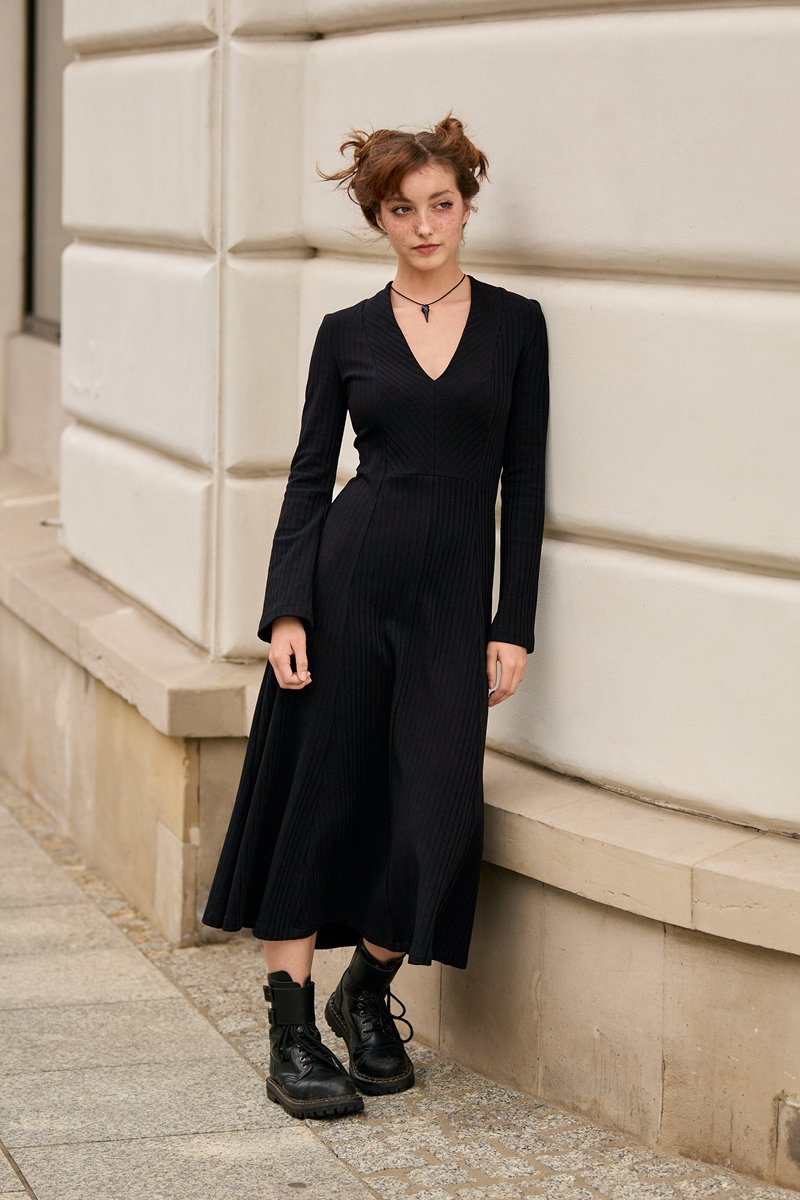 CATHERINE DRESS czarny prążek