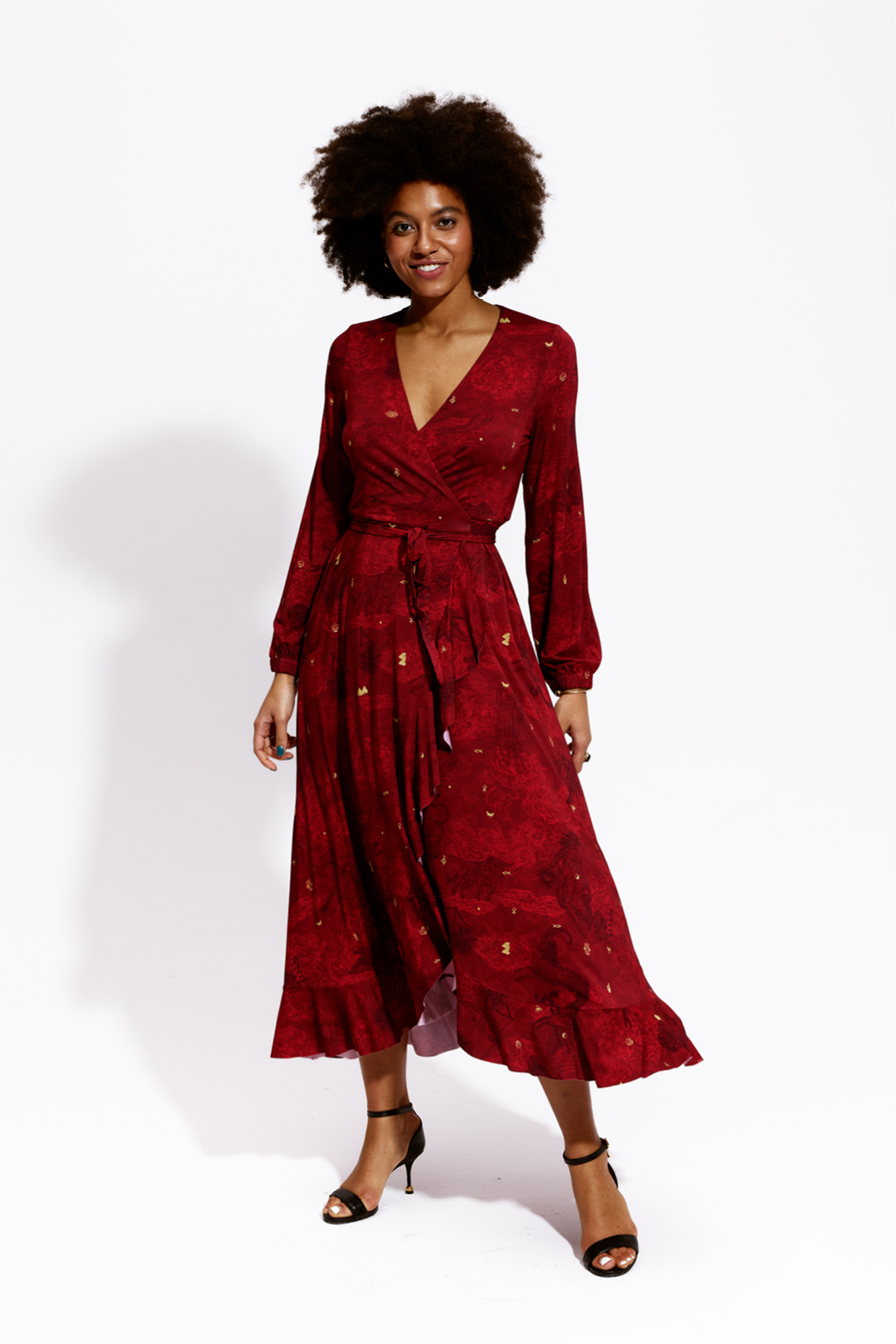OLIMPIA bordo wish you luck print wrap dress