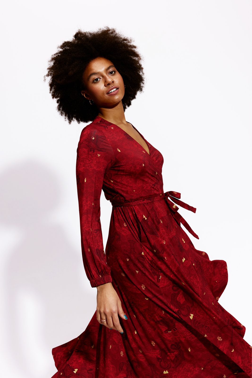OLIMPIA bordo wish you luck print wrap dress