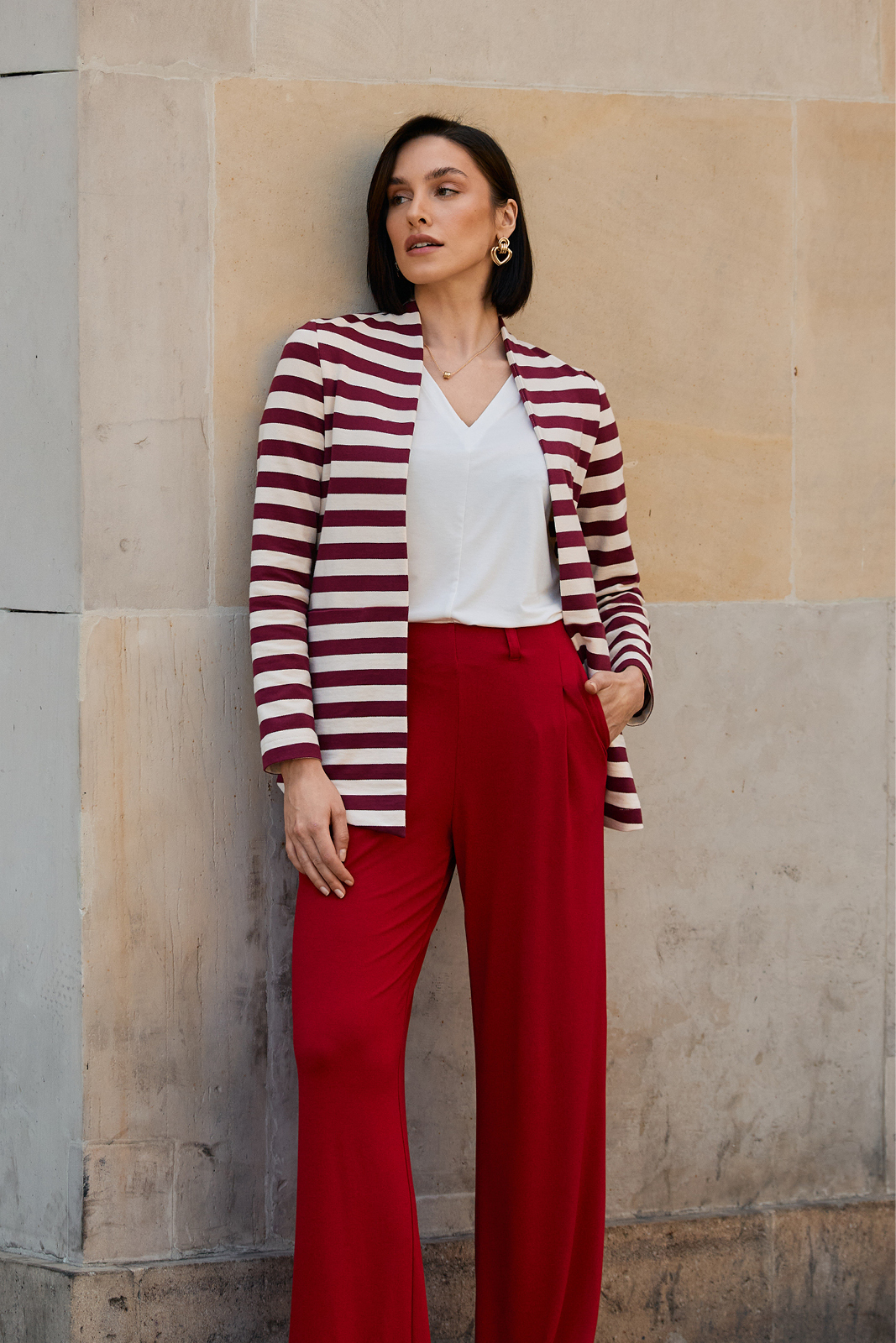 OUT OF OFFICE cream & cherry stripes