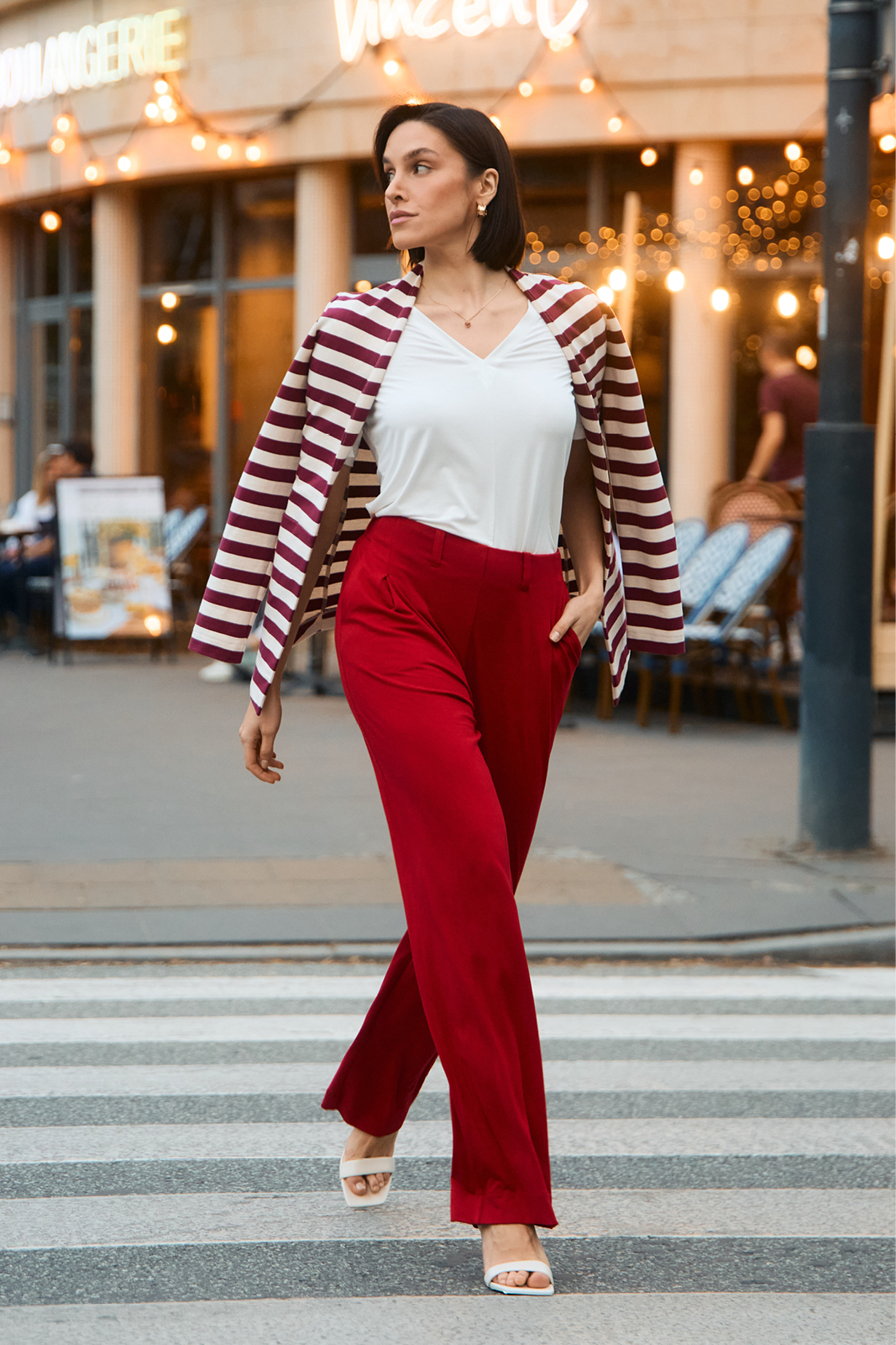 OUT OF OFFICE cream & cherry stripes