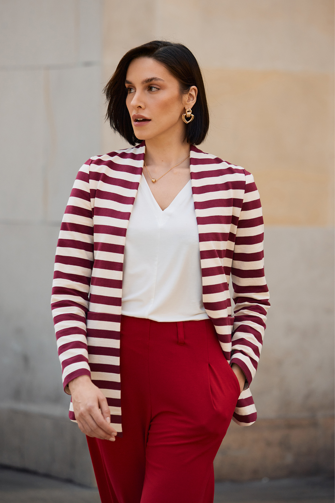 OUT OF OFFICE cream & cherry stripes