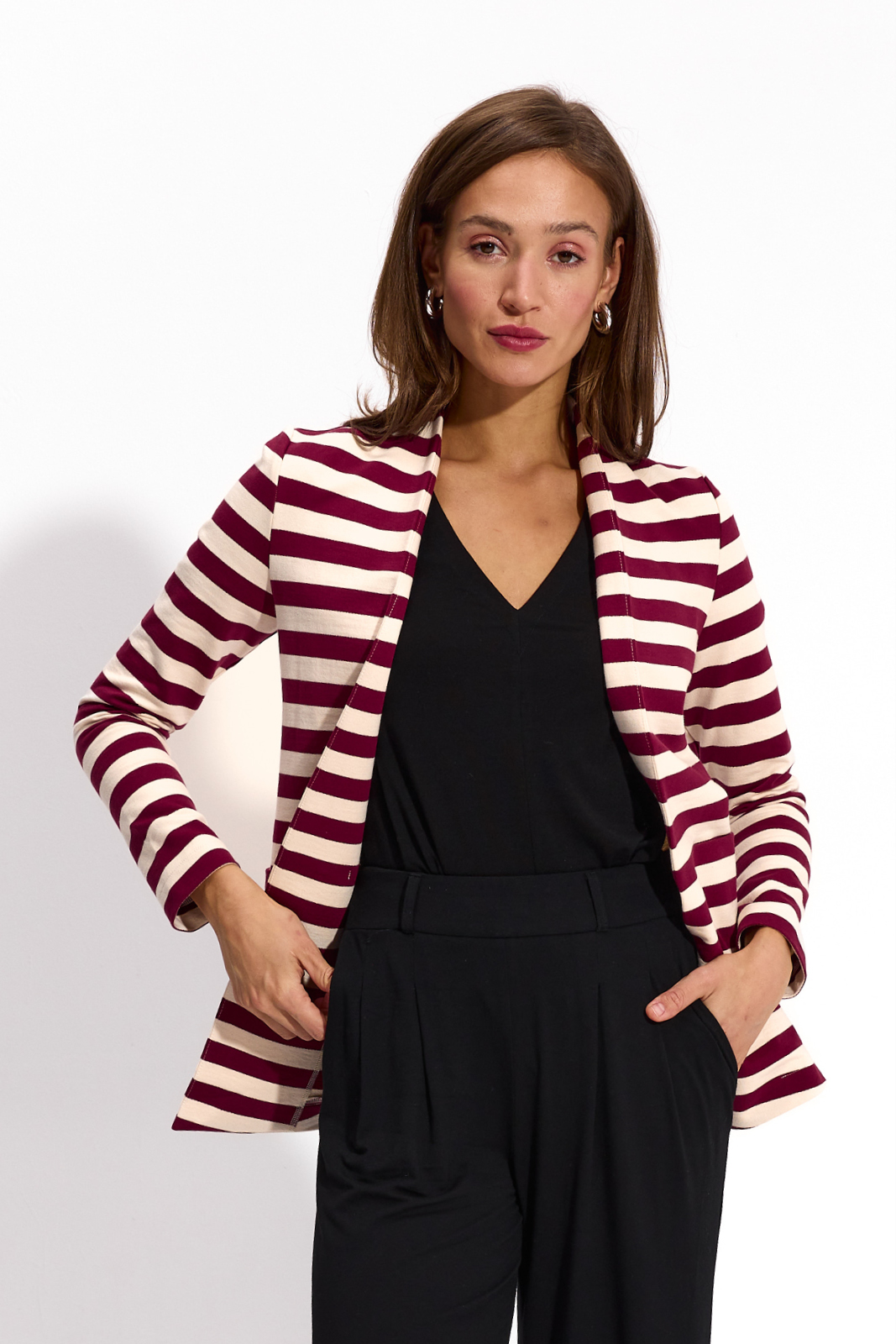 OUT OF OFFICE cream & cherry stripes